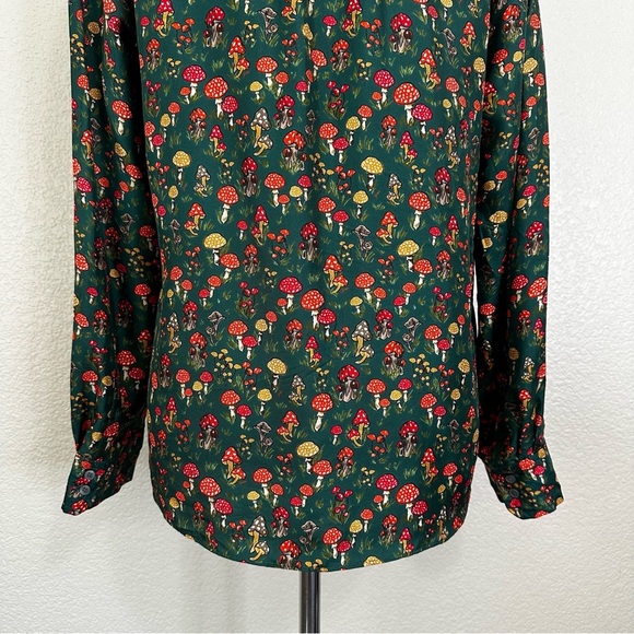 J. Crew Collection 100% Silk-Twill Ruffle Collar Mushroom Floral Top, Sz Medium - Picture 9 of 13